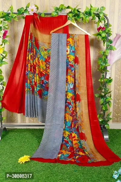 Stylish Multicoloured Georgette Saree With Blouse Piece For Women-thumb4