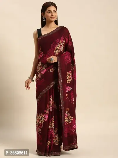 Stylish Purple Chiffon Saree With Blouse Piece For Women