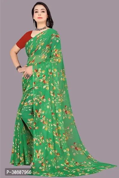 Stylish Green Chiffon Saree With Blouse Piece For Women