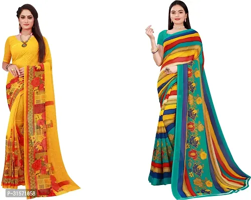 Stylish Georgette Multicoloured Printed Saree with Blouse piece For Women Pack Of 2