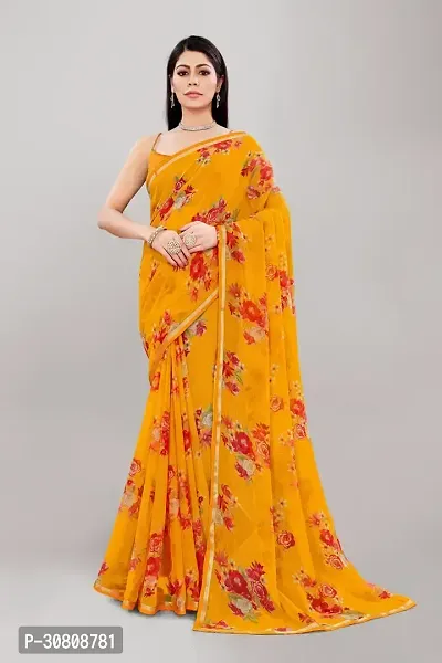 Stylish Yellow Georgette Saree With Blouse Piece For Women