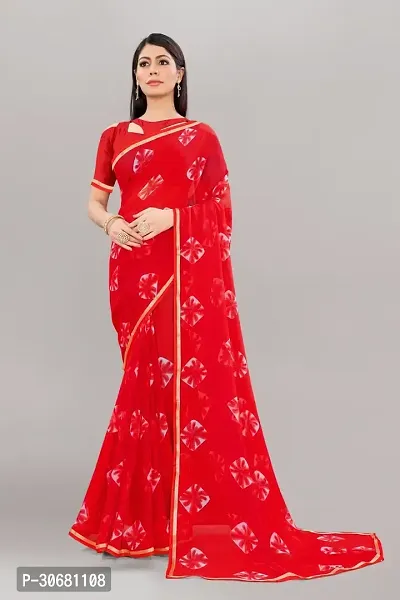 Stylish Red Georgette Saree With Blouse Piece For Women-thumb0