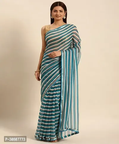 Stylish Blue Chiffon Saree With Blouse Piece For Women