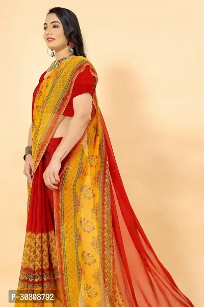 Stylish Yellow Georgette Saree Without Blouse Piece For Women-thumb3