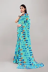 Stylish Turquoise Georgette Saree With Blouse Piece For Women-thumb1