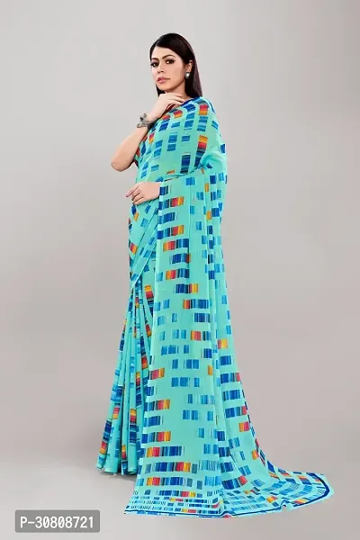 Stylish Turquoise Georgette Saree With Blouse Piece For Women-thumb2