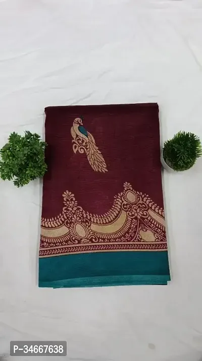 Stylish Maroon Art Silk Printed Saree with Blouse Piece For Women