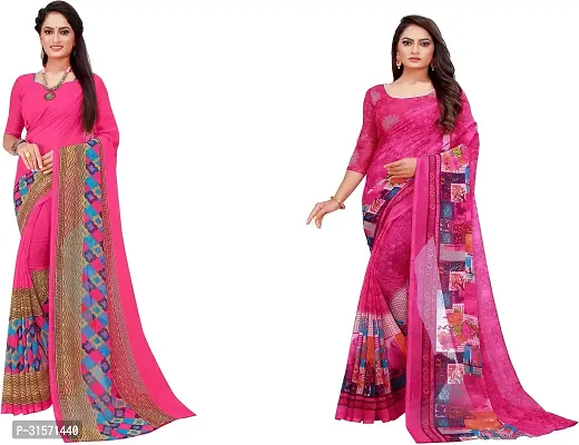 Stylish Georgette Pink Printed Saree with Blouse piece For Women Pack Of 2