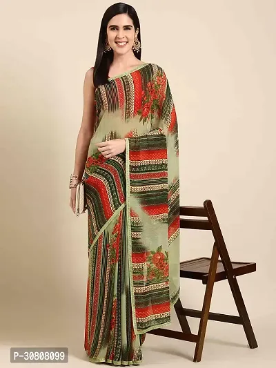 Stylish Green Georgette Saree With Blouse Piece For Women