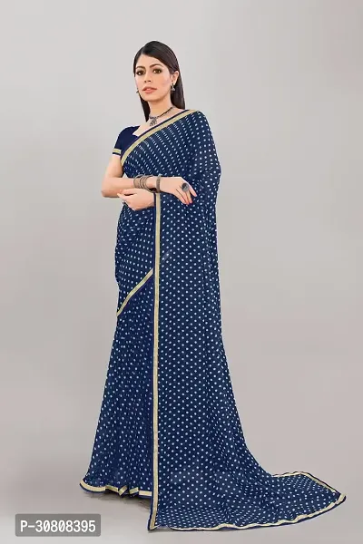 Stylish Navy Blue Georgette Saree With Blouse Piece For Women-thumb3