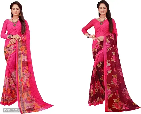 Stylish Georgette Pink Printed Saree with Blouse piece For Women Pack Of 2-thumb0