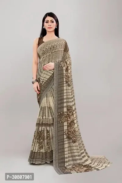 Stylish Brown Georgette Saree With Blouse Piece For Women