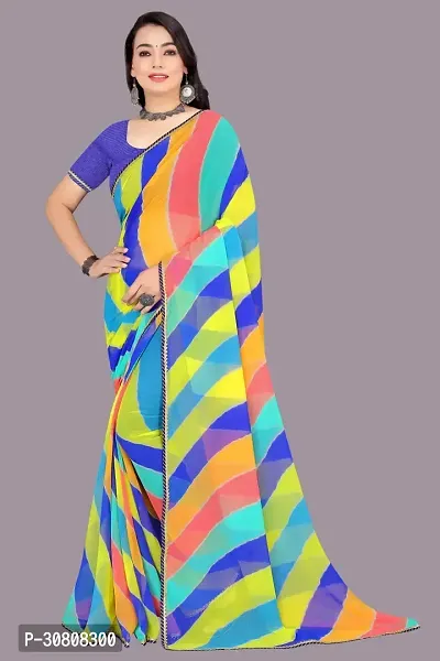 Stylish Multicoloured Chiffon Saree With Blouse Piece For Women