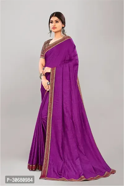 Stylish Purple Silk Blend Saree With Blouse Piece For Women-thumb4