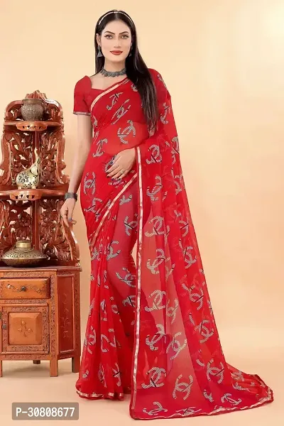 Stylish Red Georgette Saree With Blouse Piece For Women