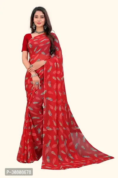 Stylish Red Georgette Saree With Blouse Piece For Women-thumb0