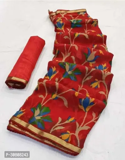 Stylish Maroon Chiffon Saree With Blouse Piece For Women-thumb2