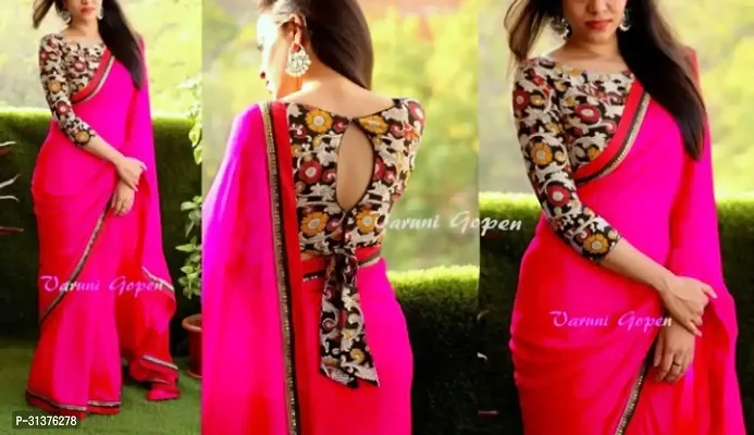 Stylish Pink Georgette Saree With Blouse Piece For Women