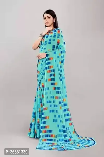 Stylish Blue Georgette Saree With Blouse Piece For Women-thumb3