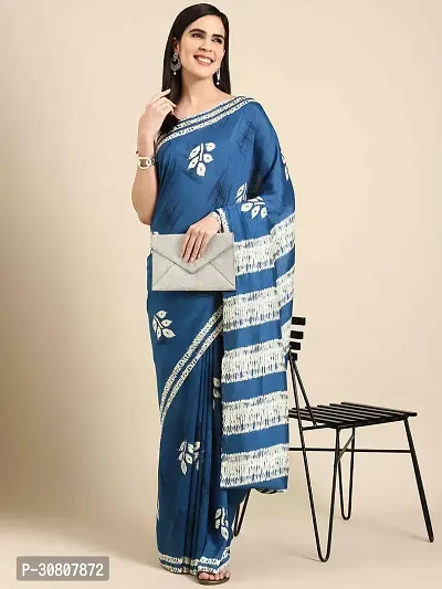 Stylish Blue Silk Blend Saree With Blouse Piece For Women-thumb0