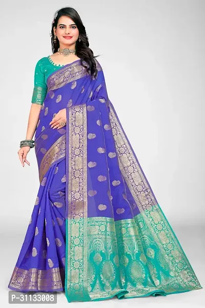 Stylish Blue Art Silk Jacquard Saree with Blouse piece For Women-thumb0