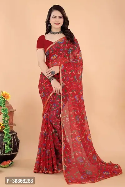 Stylish Maroon Georgette Saree With Blouse Piece For Women