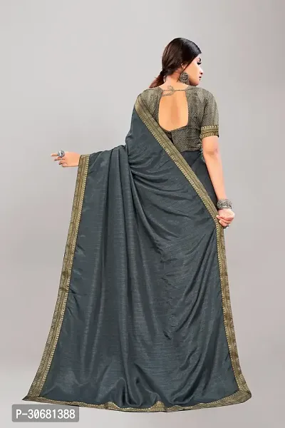 Stylish Grey Silk Blend Saree With Blouse Piece For Women-thumb2