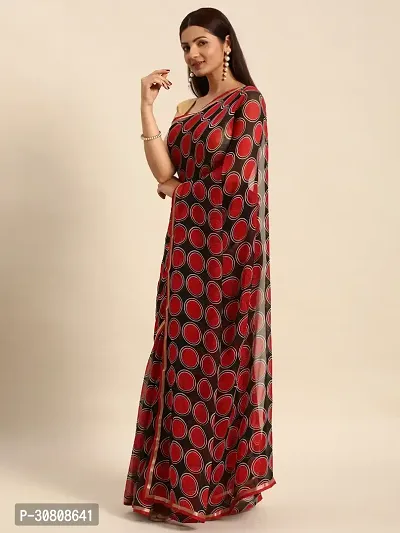 Stylish Red Chiffon Saree With Blouse Piece For Women-thumb3