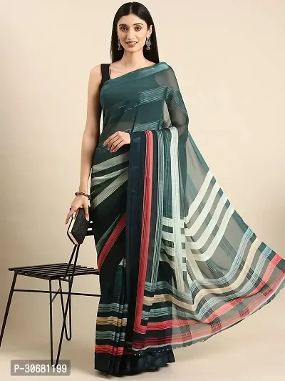 Stylish Sea Green Chiffon Saree With Blouse Piece For Women-thumb0