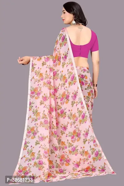 Stylish Pink Chiffon Saree With Blouse Piece For Women-thumb2