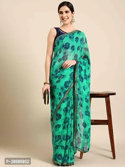 Stylish Green Georgette Saree With Blouse Piece For Women