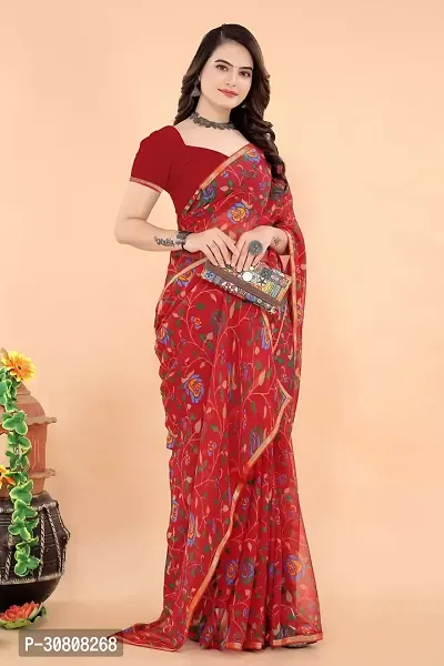 Stylish Maroon Georgette Saree With Blouse Piece For Women-thumb3