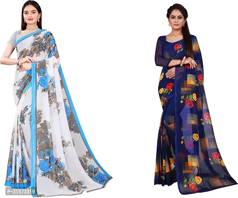 Stylish Georgette Multicoloured Printed Saree with Blouse piece For Women Pack Of 2-thumb0