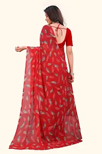 Stylish Red Georgette Saree With Blouse Piece For Women-thumb1