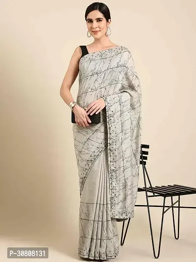 Stylish Grey Art Silk Saree With Blouse Piece For Women-thumb0