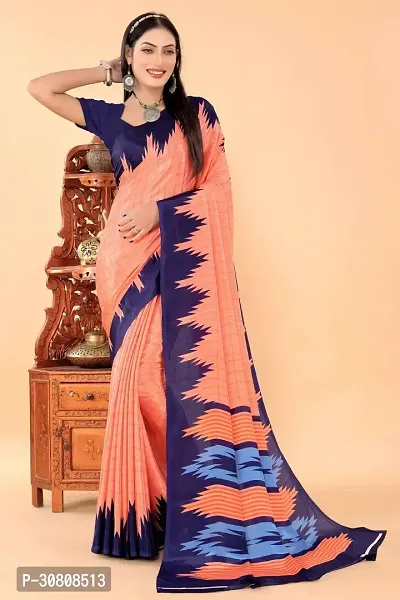 Stylish Peach Pure Silk Saree With Blouse Piece For Women-thumb0