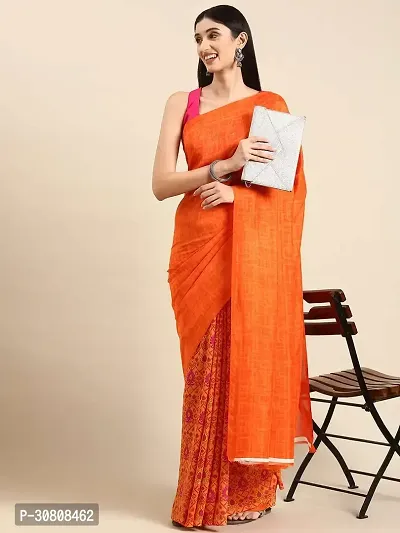 Stylish Orange Chiffon Saree With Blouse Piece For Women