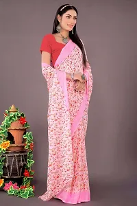 Stylish Pink Georgette Saree Without Blouse Piece For Women-thumb1