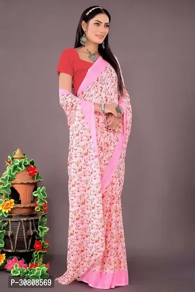 Stylish Pink Georgette Saree Without Blouse Piece For Women-thumb2