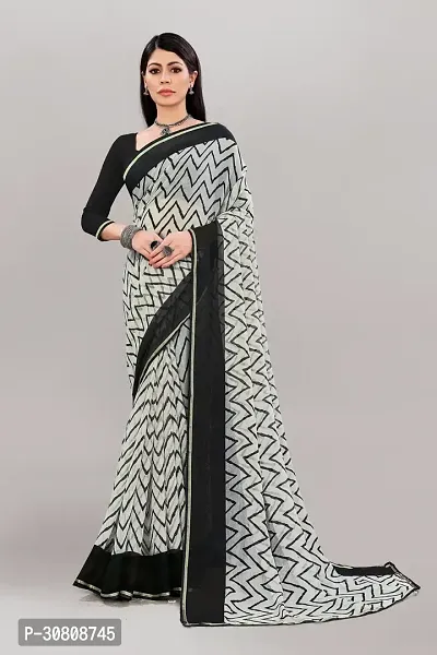 Stylish White Georgette Saree With Blouse Piece For Women