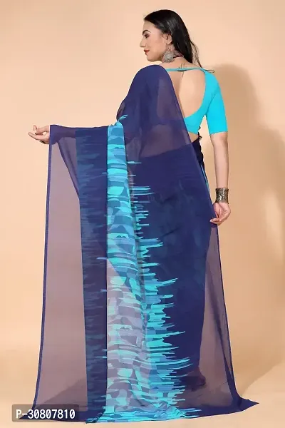 Stylish Blue Georgette Saree Without Blouse Piece For Women-thumb2