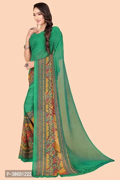 Stylish Green Chiffon Saree With Blouse Piece For Women-thumb3