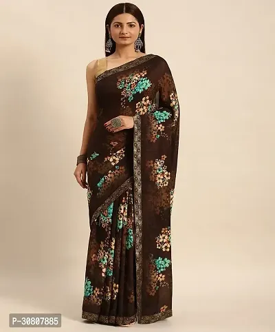 Stylish Brown Chiffon Saree With Blouse Piece For Women