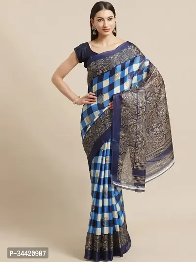 Beautiful Art Silk Checked Women Saree with Blouse Piece