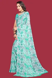 Stylish Turquoise Chiffon Saree With Blouse Piece For Women-thumb2