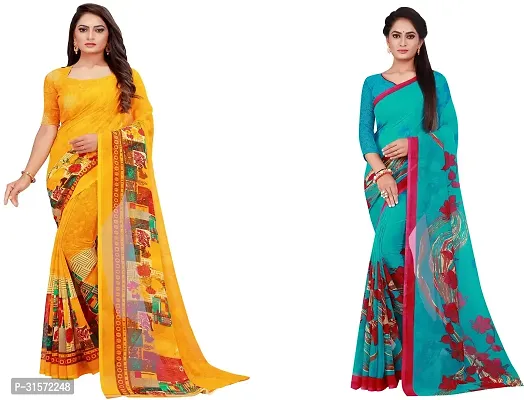 Stylish Georgette Multicoloured Printed Saree with Blouse piece For Women Pack Of 2-thumb0