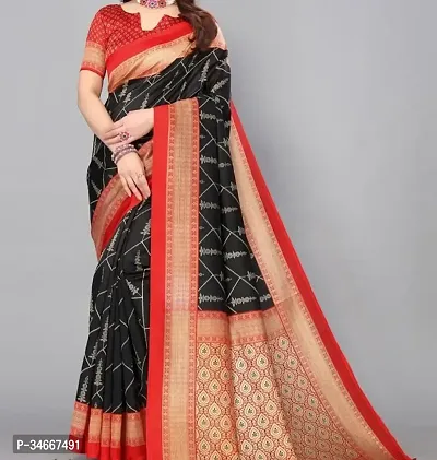 Stylish Black Art Silk Printed Saree with Blouse Piece For Women-thumb0