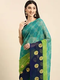 Stylish Sea Green Chiffon Saree With Blouse Piece For Women-thumb1