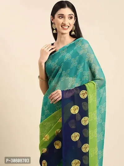 Stylish Sea Green Chiffon Saree With Blouse Piece For Women-thumb2