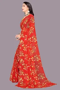 Stylish Red Chiffon Saree With Blouse Piece For Women-thumb2